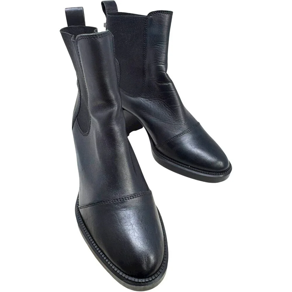 Aquatalia Ivory 338781 Black Leather‎ Chunky Heel Chelsea Bootie